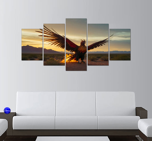 Phoenix Emerging In Desert 5 Panel Canvas Print Wall Art