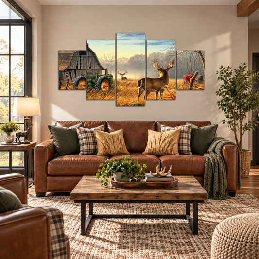 Whitetail Deer with John Deere Model A Tractor and Rustic Barn