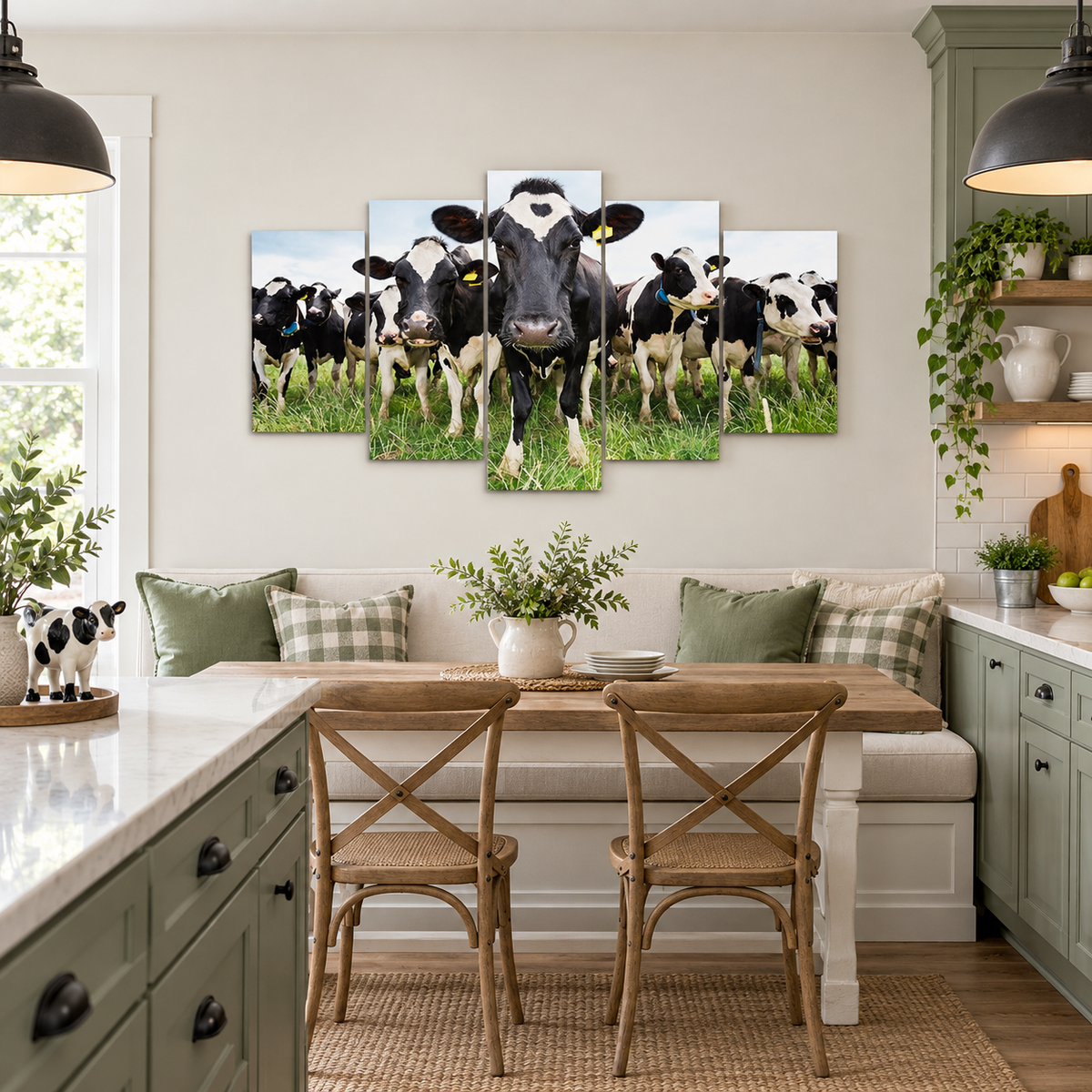Curious Holstein Cows Gathered in a Green Pasture