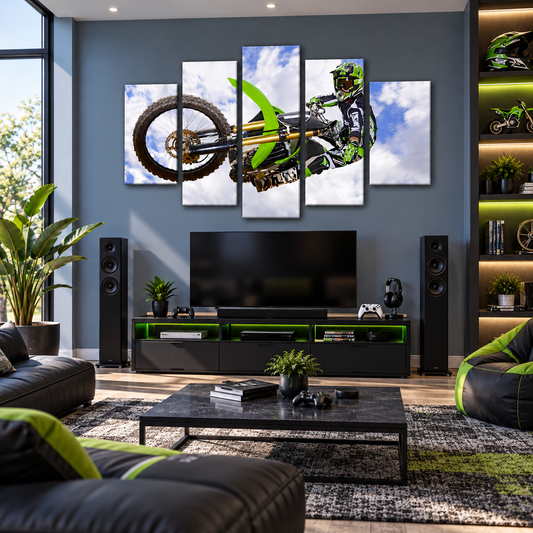 Kawasaki Freestyle Motocross Rider Performing a Midair Whip