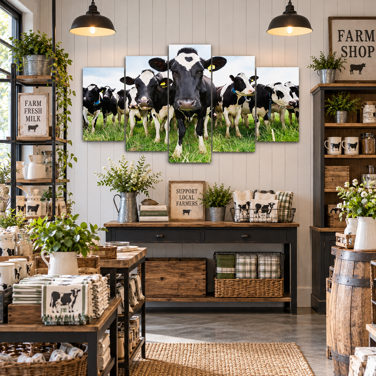Curious Holstein Cows Gathered in a Green Pasture
