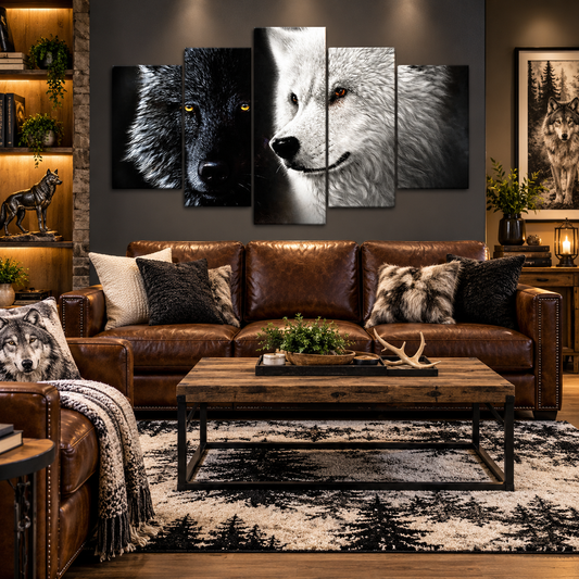 Black and White Wolves in a Yin Yang Portrait