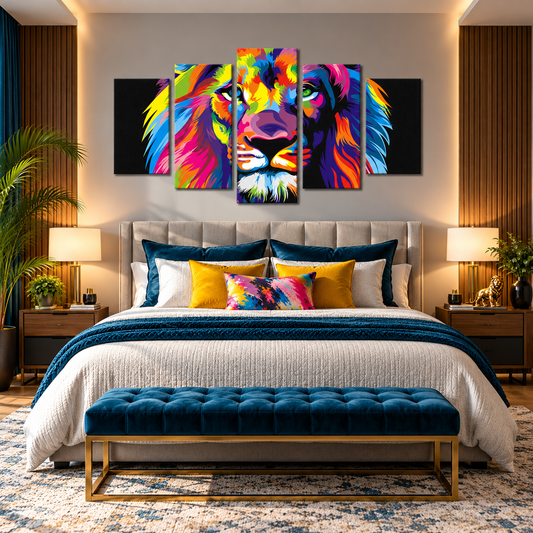 Vibrant Rainbow Lion Portrait in Modern Pop Art