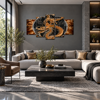Golden Chinese Imperial Dragon with Traditional Asian Motifs