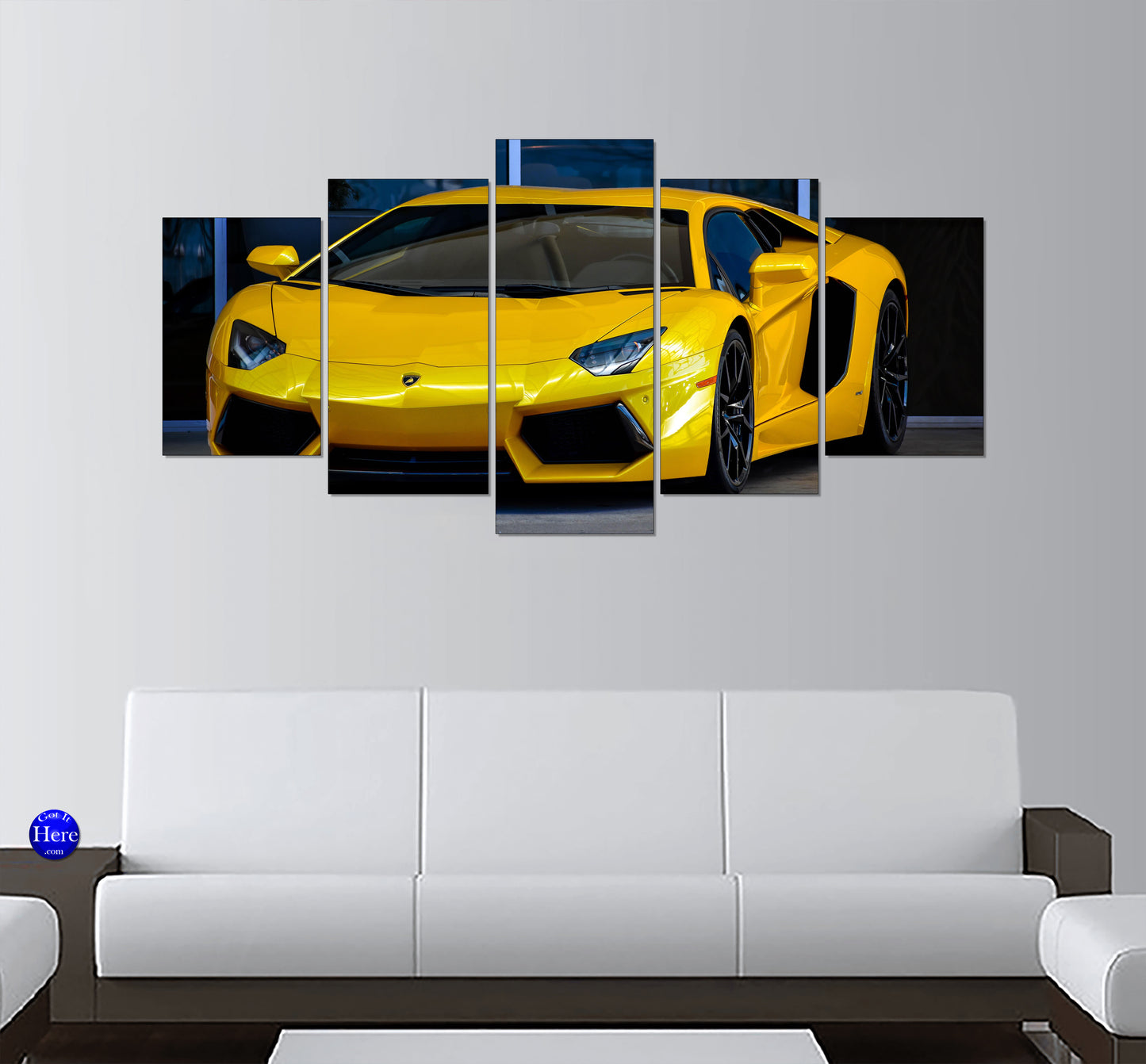 Lamborghini Aventador Yellow 5 Panel Canvas Print Wall Art