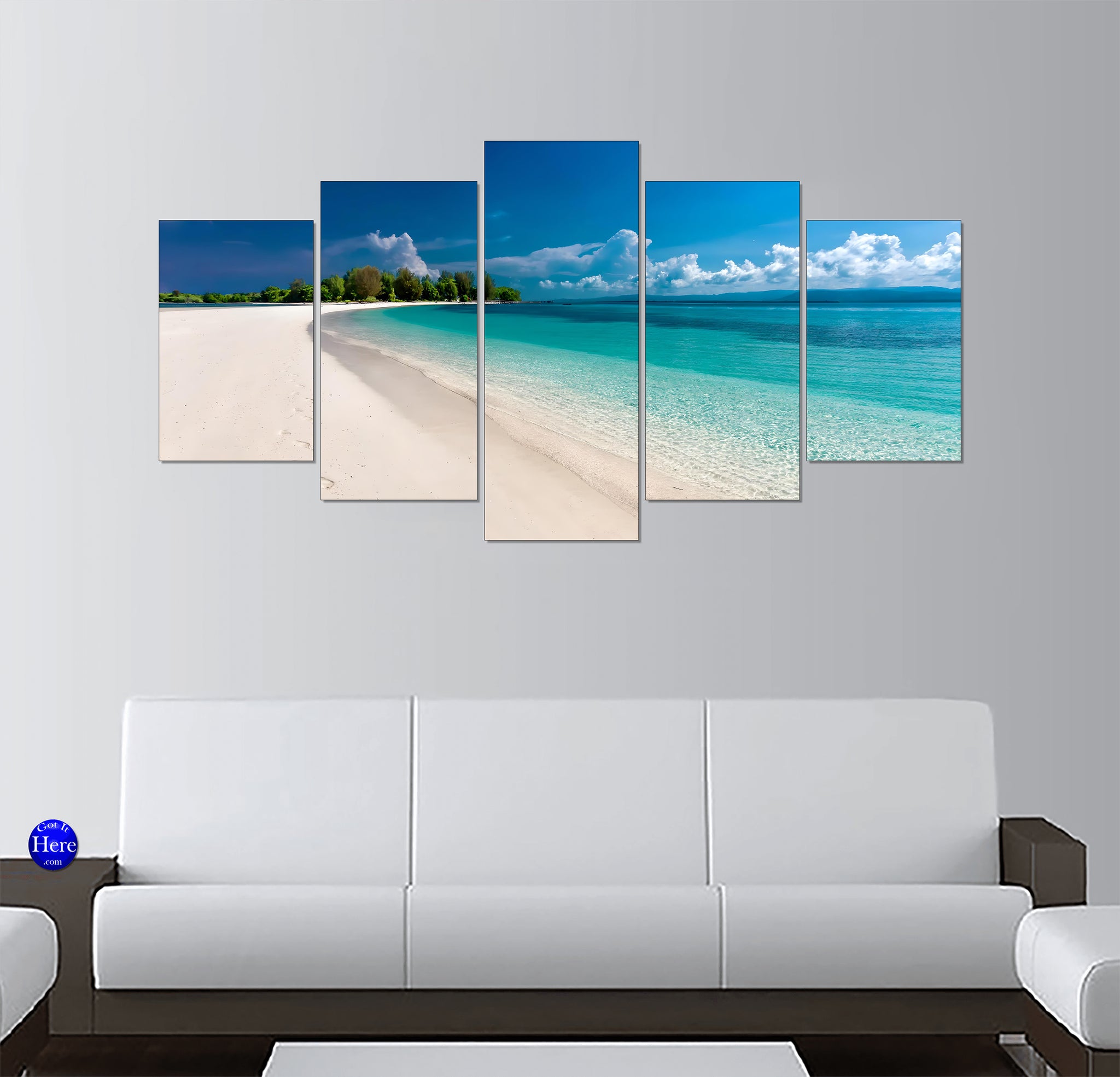 Turquoise Paradise Coastline 5 Panel Canvas Print Wall Art