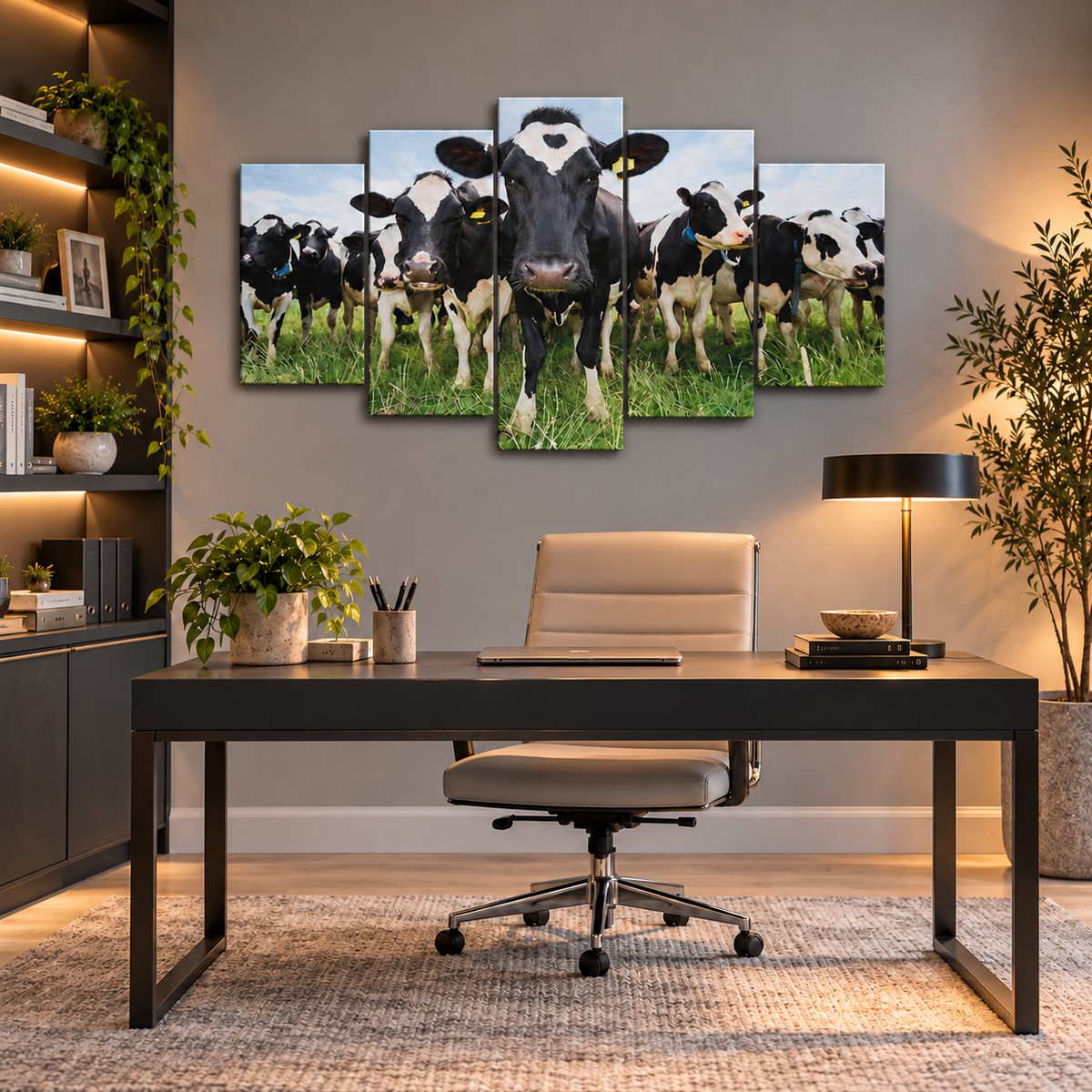 Curious Holstein Cows Gathered in a Green Pasture