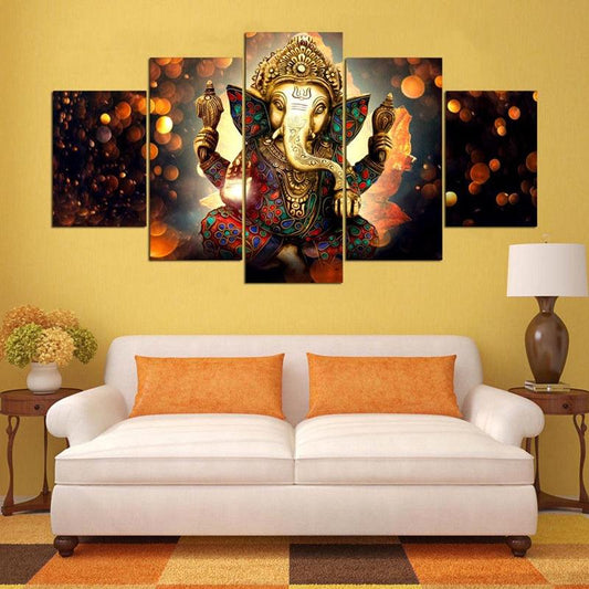 Lord Ganesha in Vibrant Robes and Golden Light