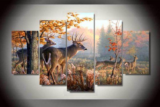 White-Tailed Buck and Herd in a Misty Autumn Forest