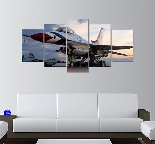USAF F-16 Thunderbirds At Dawn 5 Panel Canvas Print Wall Art