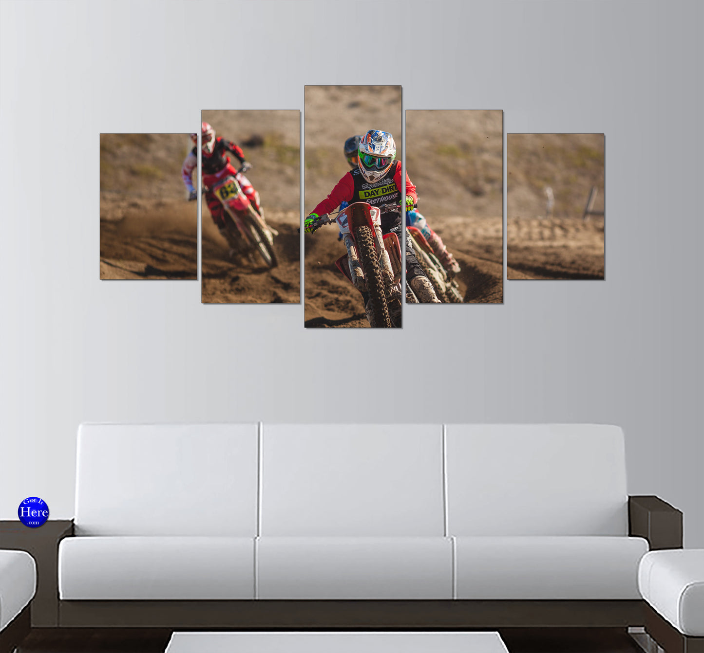 Dirt Bike Motocross Racing 5 Panel Canvas Print Wall Art