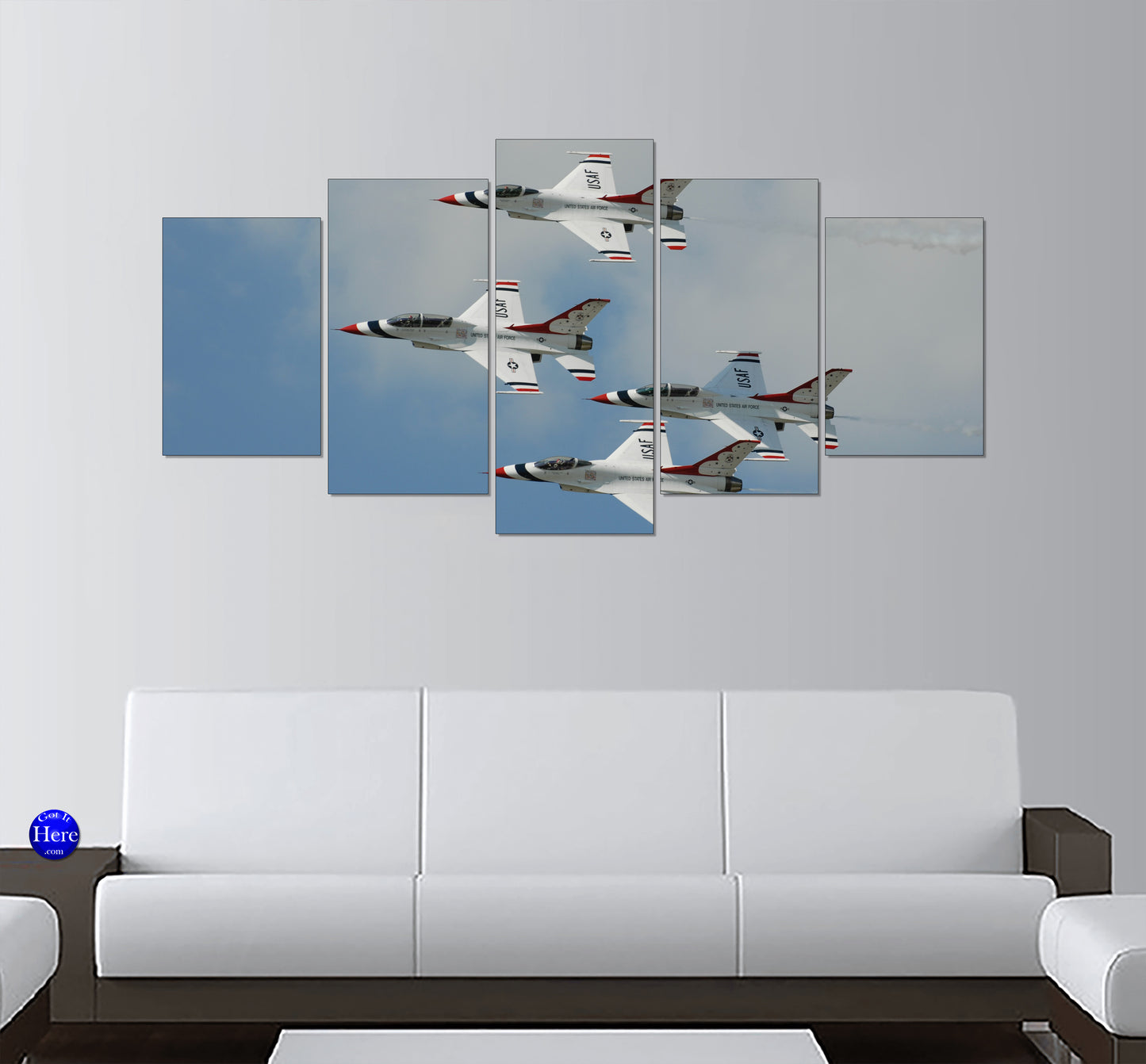 F-16 Thunderbirds In Formation 5 Panel Canvas Print Wall Art