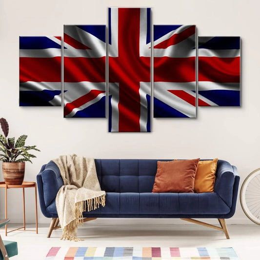 Union Jack in Bold Satin Ripples 5 Panel Canvas Print Wall Art
