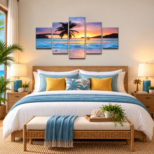 Tropical Beach Sunset with a Silhouetted Palm Tree