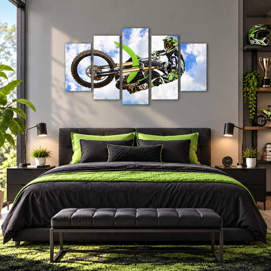 Kawasaki Freestyle Motocross Rider Performing a Midair Whip