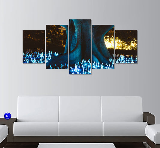 Fairy Lights Budding Under Tree Of Life 5 Panel Canvas Print Wall Art