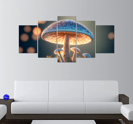 Mushroom Forest 5 Panel Canvas Print Wall Art