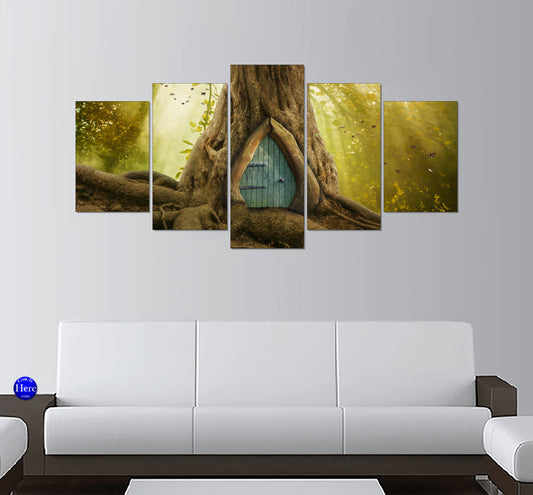 Whimsical Fairy Door Hidden in a Gnarled Tree Trunk