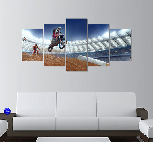 Dirt Bike Motocross Stadium 5 Panel Canvas Print Wall Art