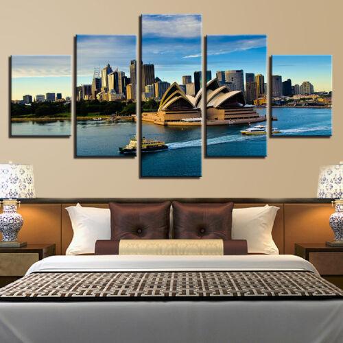Waterfront View of Sydney Skyline 5 Panel Canvas Print Wall Art