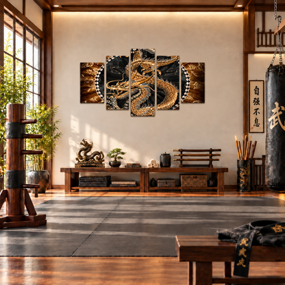 Golden Chinese Imperial Dragon with Traditional Asian Motifs
