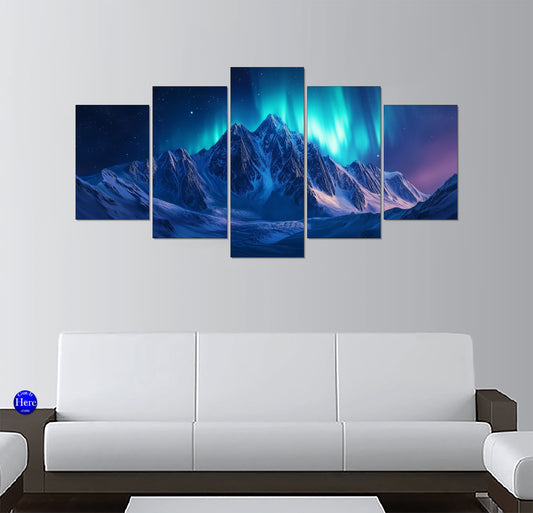 Turquoise Aurora Borealis Over Snowy Alpine Peaks