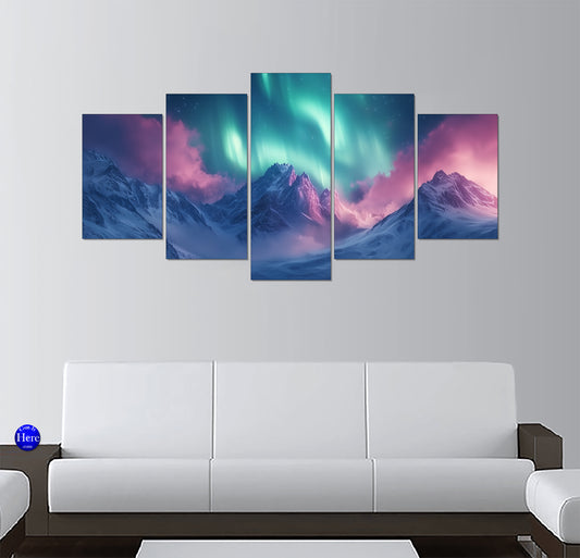Teal Aurora Borealis Over Snowy Mountain Peaks