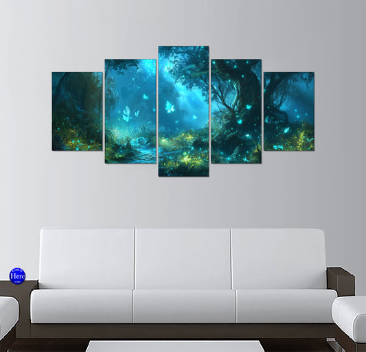 Bioluminescent Forest With Glowing Cyan Butterflies