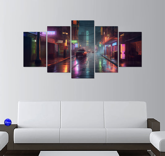 Rainy Cyberpunk Alleyway with Neo-Tokyo Neon Reflections