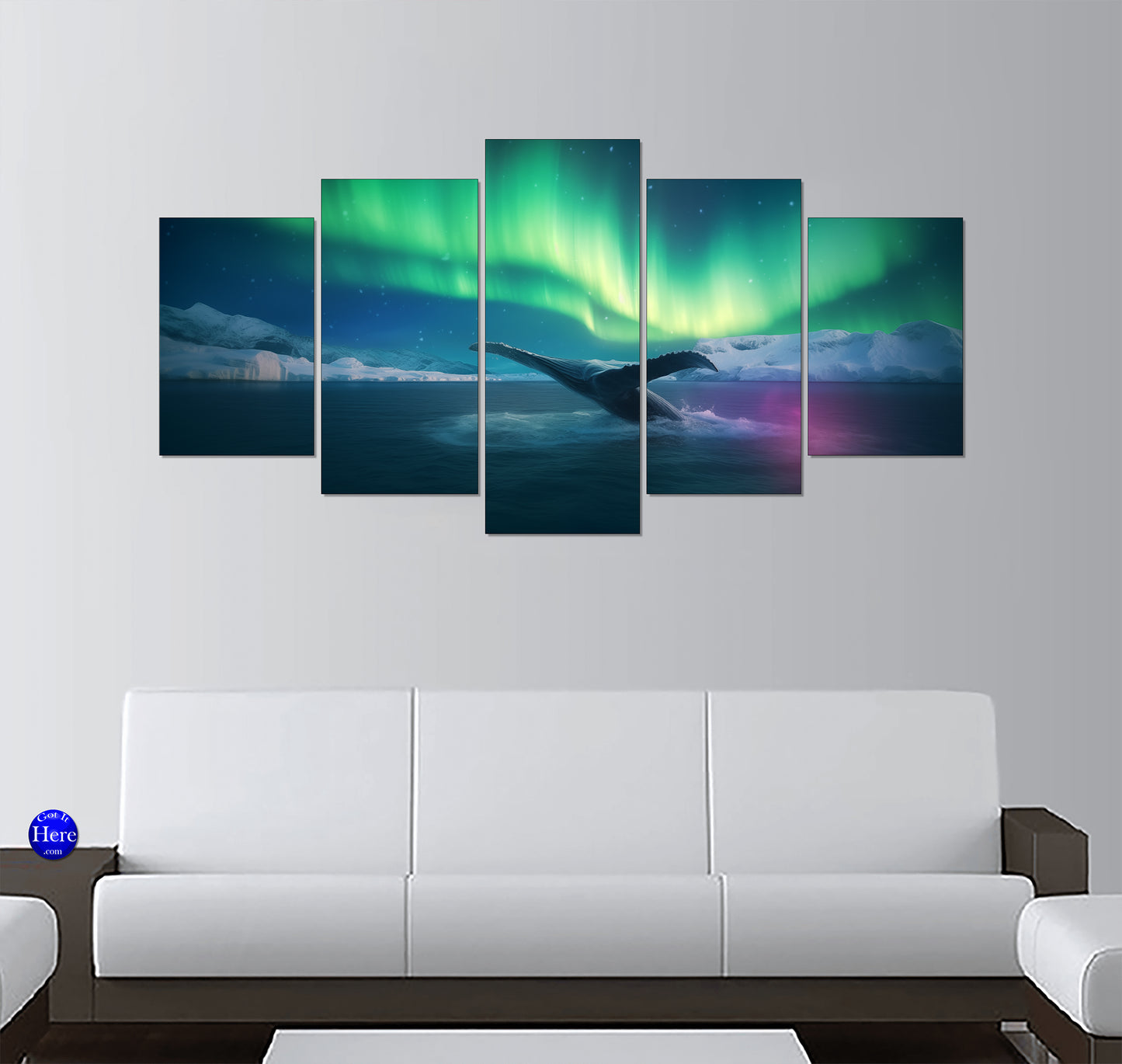 Breaching Whale Beneath the Northern Sky â€“ 5 Panel Canvas Print Wall Art