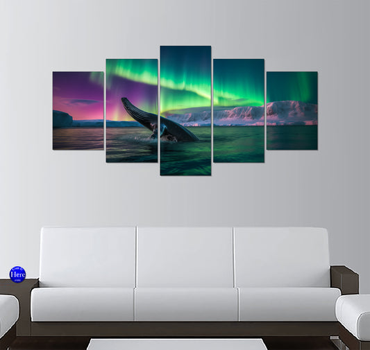 Humpback Whale Breaching Beneath the Aurora Borealis