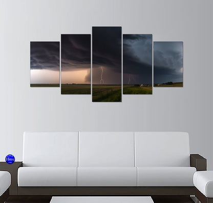 Severe Lightning Storm Over Great Plains Farmland