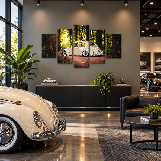 Slammed 1958 Volkswagen Beetle Deluxe Ragtop on a Forest Road