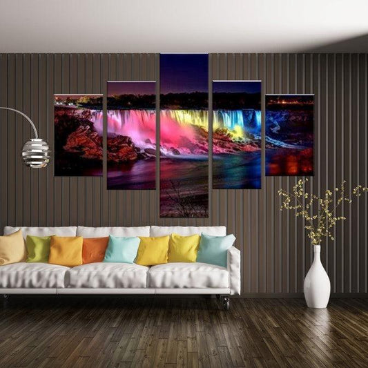 Niagara Falls At Night 5 Panel Canvas Print Wall Art - GotItHere.com