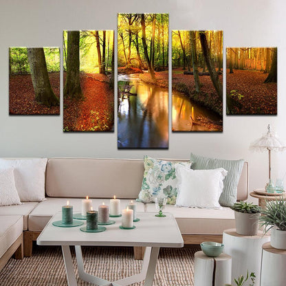 Forest Stream 5 Panel Canvas Print Wall Art - GotItHere.com