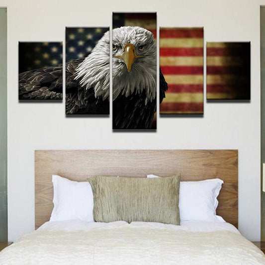American Flag With Bald Eagle 5 Panel Canvas Print Wall Art - GotItHere.com