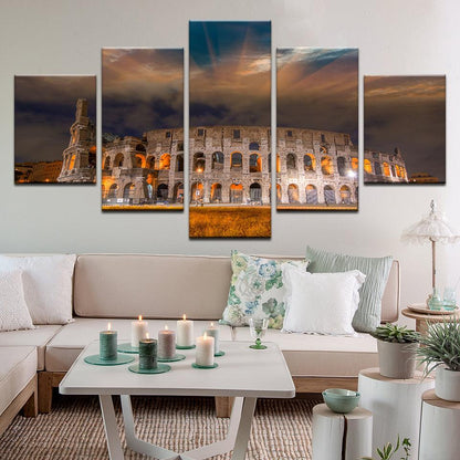 Colosseum At Night Rome Italy 5 Panel Canvas Print Wall Art - GotItHere.com