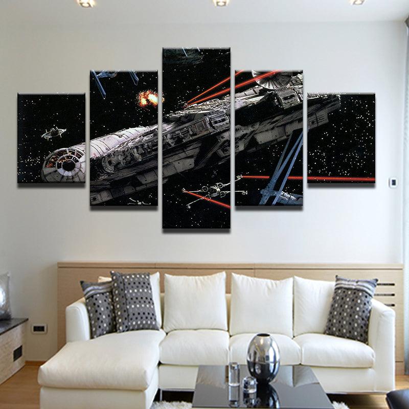 Star Wars Millennium Falcon Under Attack 5 Panel Canvas Print Wall Art - GotItHere.com