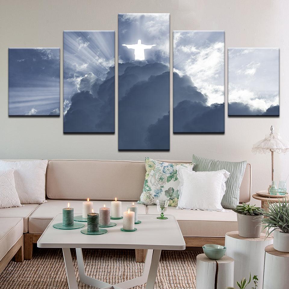 Jesus Christ In The Clouds 5 Panel Canvas Print Wall Art - GotItHere.com