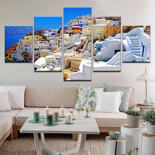 Santorini Greece 5 Panel Canvas Print Wall Art - GotItHere.com