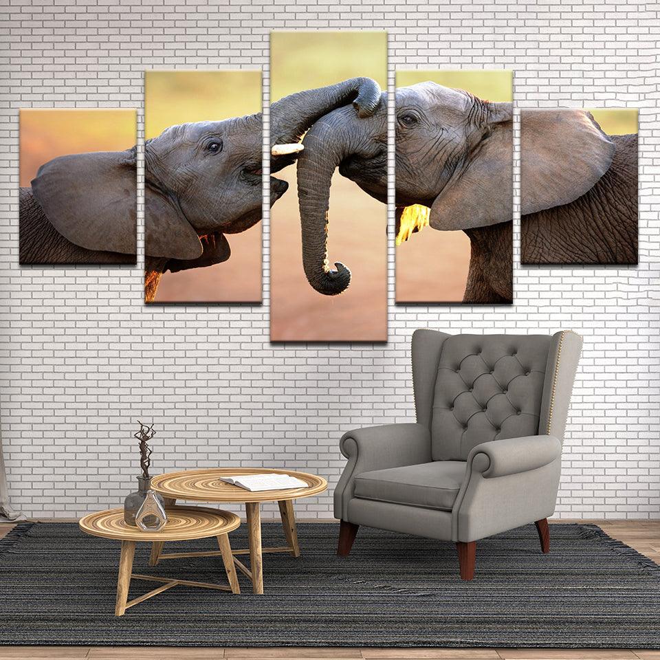 Elephants 5 Panel Canvas Print Wall Art - GotItHere.com