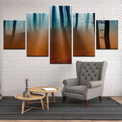 Misty Autumn Forest 5 Panel Canvas Print Wall Art - GotItHere.com