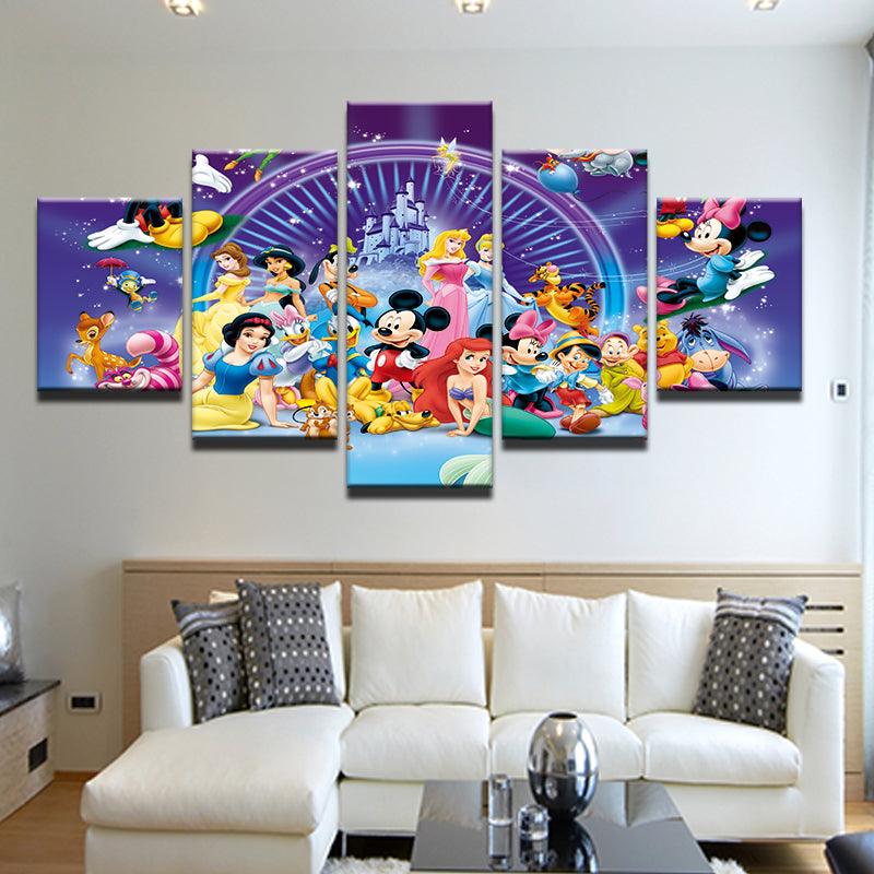 Disney Characters Mickey Minnie Princesses And More 5 Panel Canvas Print Wall Art - GotItHere.com