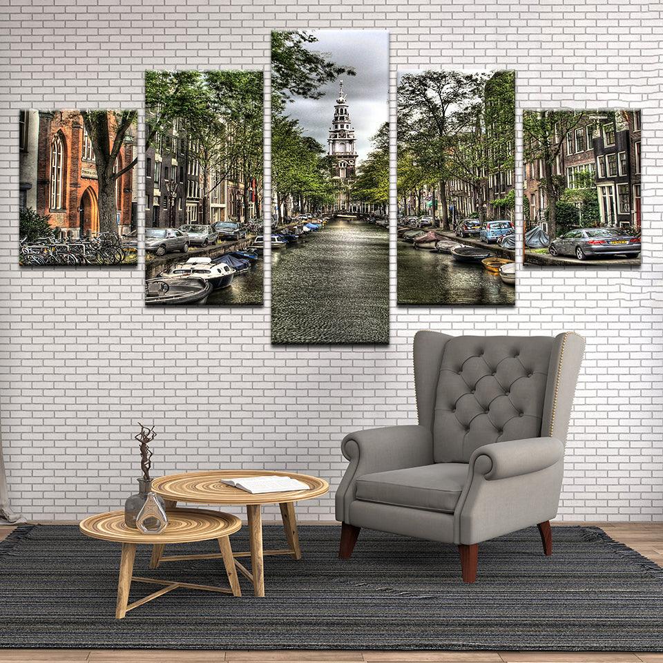 Groenburgwal Canal Amsterdam Netherlands 5 Panel Canvas Print Wall Art - GotItHere.com