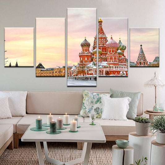 Saint Basil's Cathedral Red Square Moscow Russia 5 Panel Canvas Print Wall Art - GotItHere.com