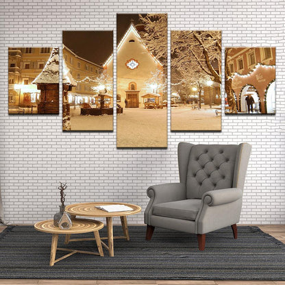 Val Gardena Ski Resort Village In Winter Italy 5 Panel Canvas Print Wall Art - GotItHere.com