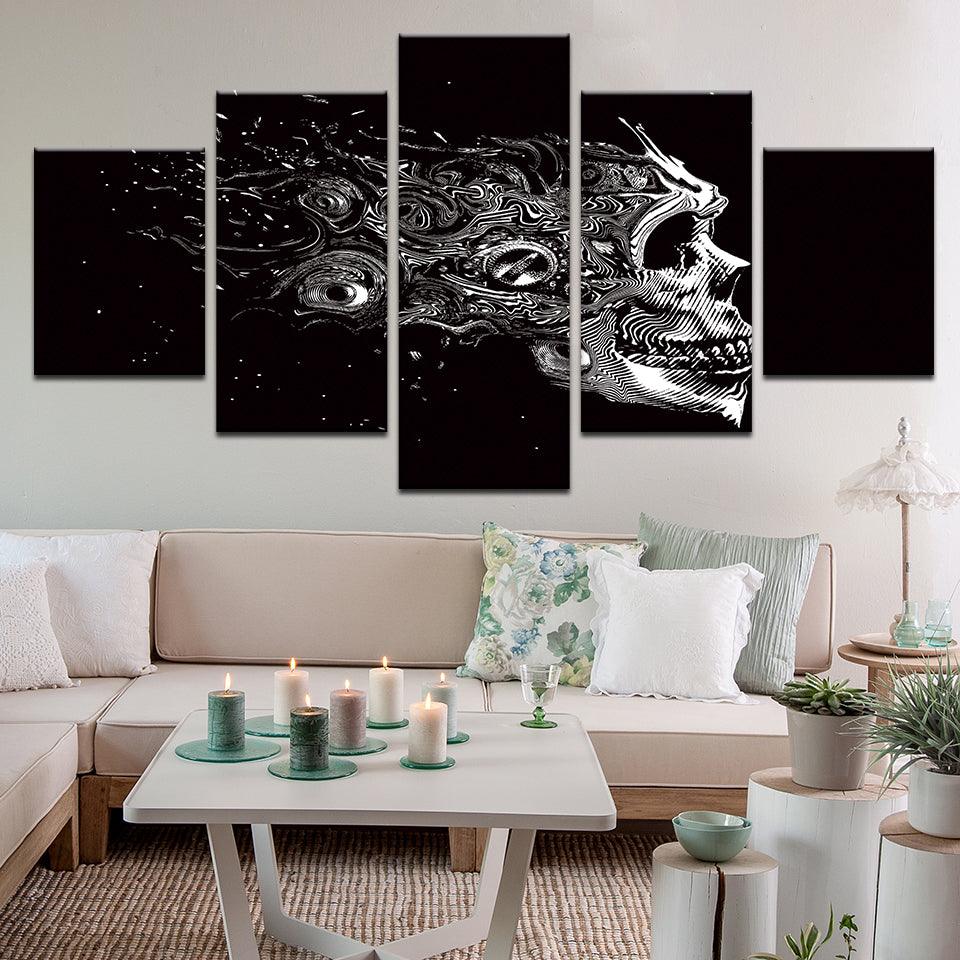 Space Skull Abstract 5 Panel Canvas Print Wall Art - GotItHere.com