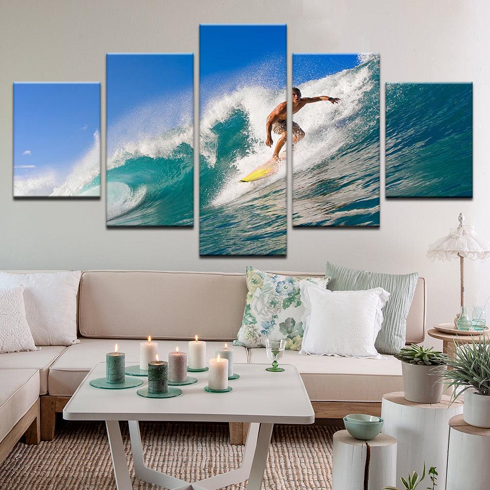 Surfing Surfer 5 Panel Canvas Print Wall Art - GotItHere.com