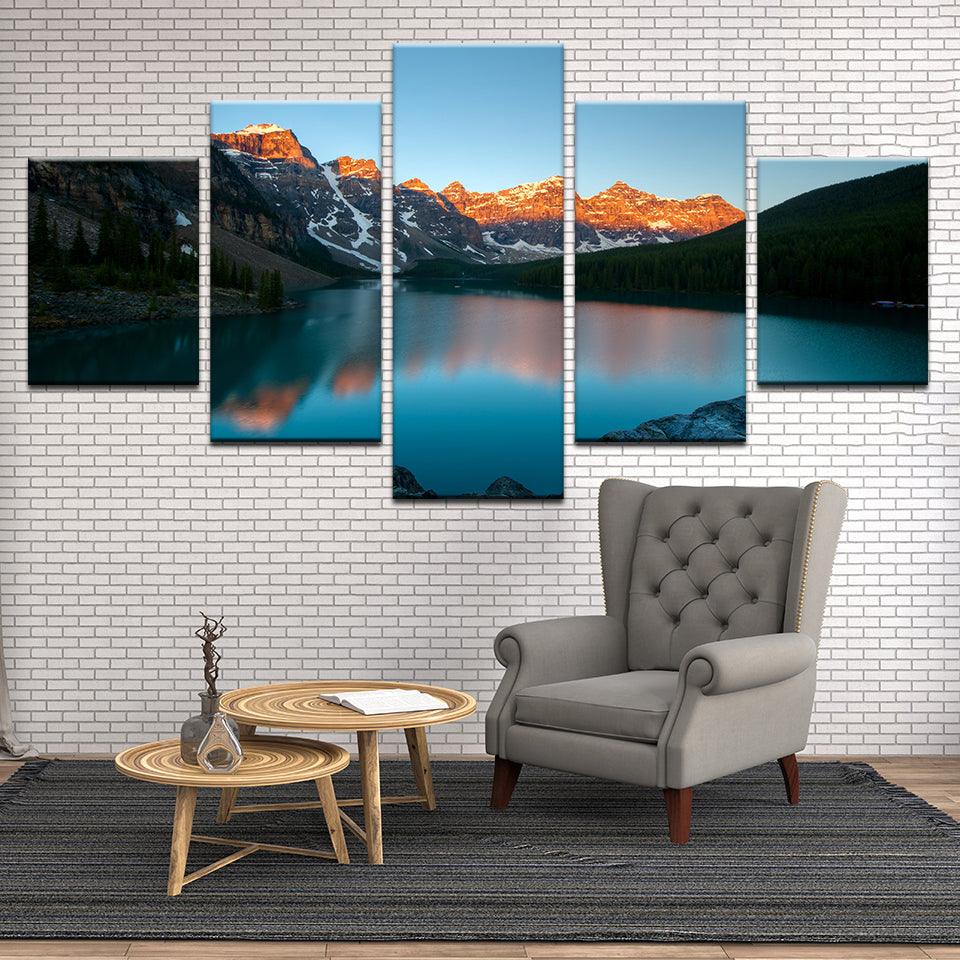 Rocky Mountain Lake 5 Panel Canvas Print Wall Art - GotItHere.com