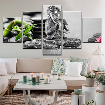 Buddha Statuette 5 Panel Canvas Print Wall Art - GotItHere.com